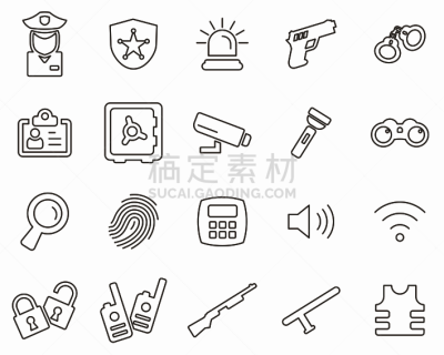 细的,设备用品,成一排,计算机图标,安防系统,黑白图片,巨大的,手电筒,防弹背心,有序