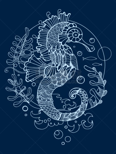 海马,成年的,彩色书,书,华丽的,自然,缠结的,海洋