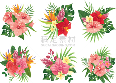 花束,热带气候,热带的花,棕榈叶,请柬,纺织品,干酪藤,婚礼,玻利尼西亚,自然美
