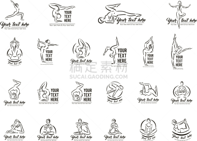 女人,瑜伽,图标集,符号,姿态,运动,莲花坐式,姿态优美,平衡,剪影