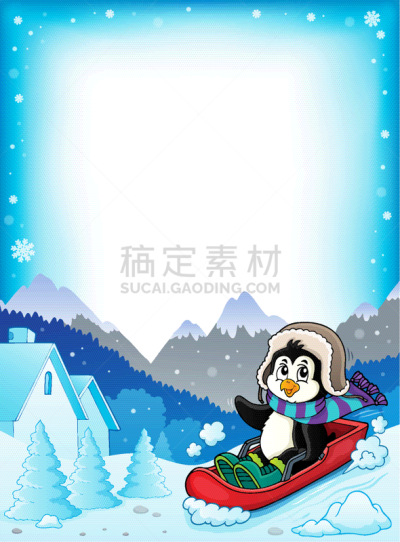 边框,长橇,企鹅,一只动物,化妆舞会服,雪橇滑学,运动,雪,长橇运动,动物