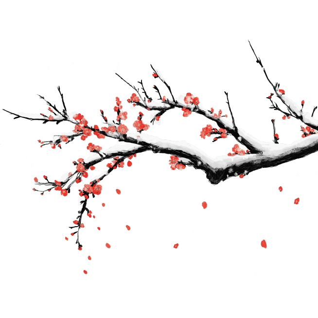 冬至手绘插画雪景梅花飘落元素预览效果