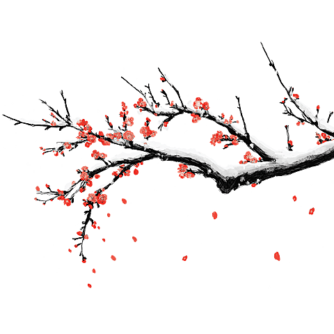 冬至手绘插画雪景梅花飘落元素