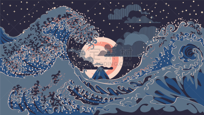 波浪,华丽的,风,海啸,暴风雨,Art Deco风格,新艺术主义,夏天,天空,冒险