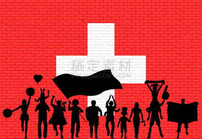 瑞士,砖墙,爱好者,前面,小丑帽,体育团队,运动,热情,舞蹈,啦啦队