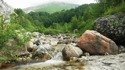 高山中的一条狂野的河流