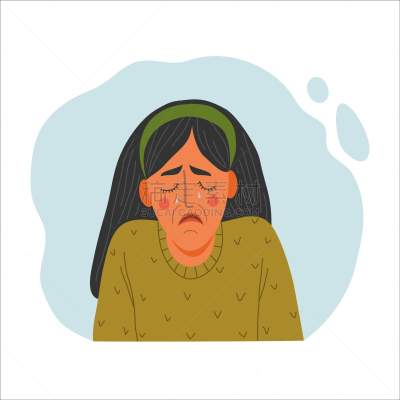 肖像,女人,情感,举起手,扁平化设计,可爱的,发狂的,问题,绘制,哭