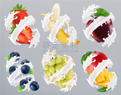 水果,酸奶,浆果,牛奶瓶,燕麦,饮料,麦片,芒果,溅,写实