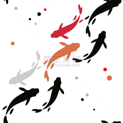 四方连续纹样,鲤鱼,锦鲤,绘画插图,墨水,传统,纺织品,动物图案,池塘,动物