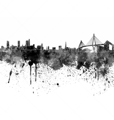白色,水彩画,汉堡,城市天际线,黑色,创造力,欧洲,全景,图像,复古