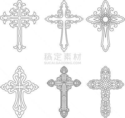 图像,十字形,华丽的,复活节,耶稣十字架,矢量,收集,剪影