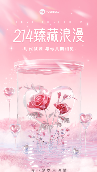 情人节房地产节日祝福轻酸性风浪漫感全屏海报
