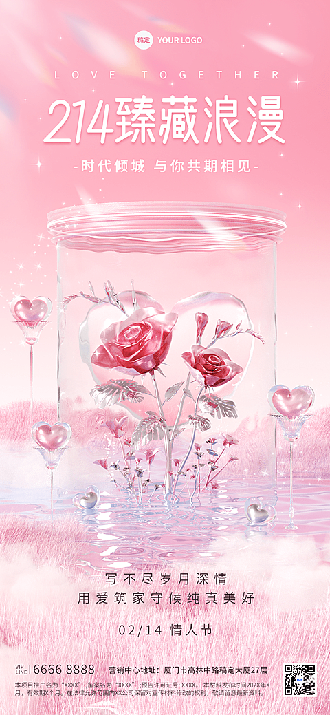 情人节房地产节日祝福轻酸性风浪漫感全屏海报