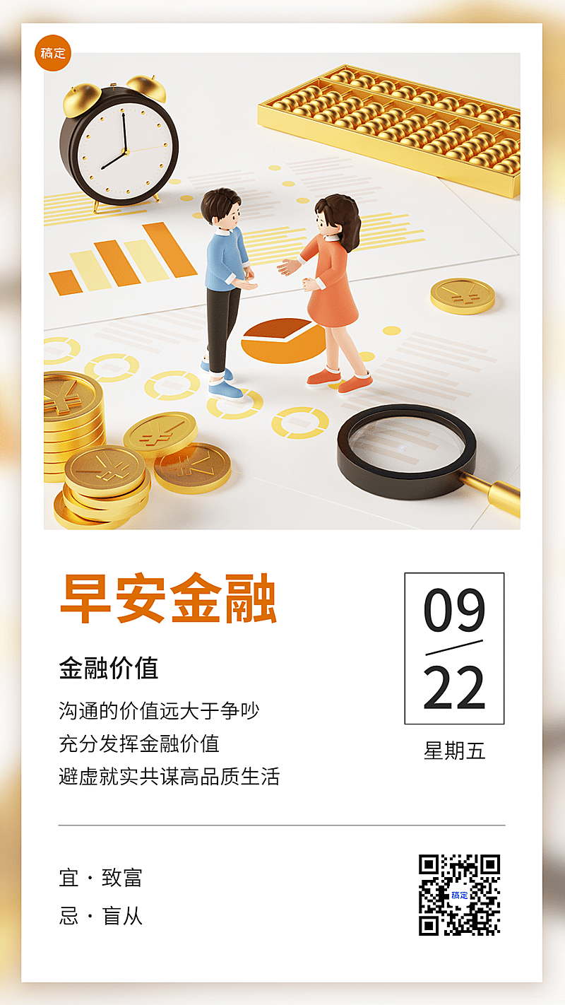 金融保险早安日签问候3D创意微缩风手机海报套装