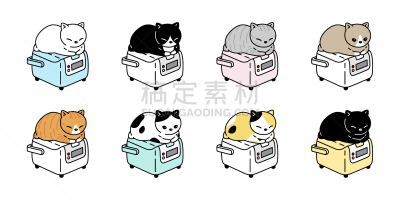 乱画,矢量,电饭锅,卡通,符号,绘画插图,猫,小猫,性格,设计