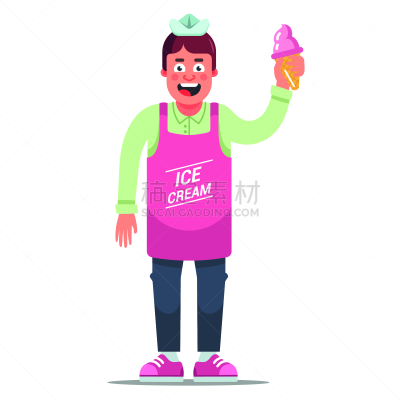围裙,冰淇淋车,快乐,白色背景,背景分离,甜点心,拿着,货亭,幸福,饮食