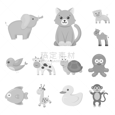动物,完美,单色调,平衡折角灯,计算机图标,猴子,斑马,纯种犬,哺乳纲,象