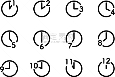 计算机图标,时间,9点整,5点整,线条,12点整,背景分离,午夜,倒计时,11点