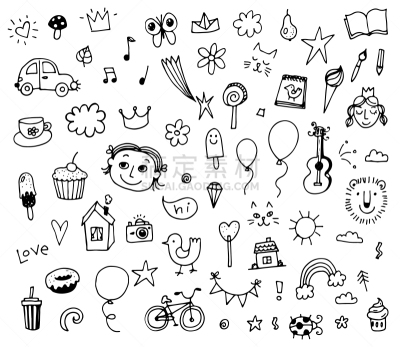 绘画插图,乱画,草图,儿童,矢量,举起手,白色背景,分离着色,多样,汽车