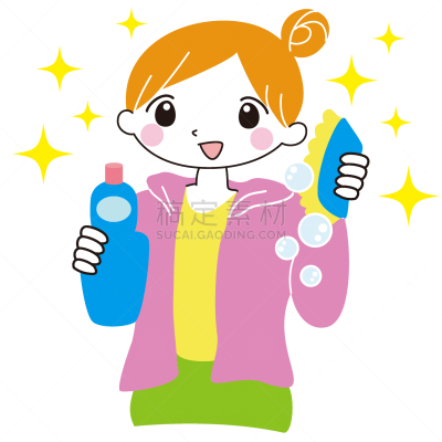 绘画插图,图像,手套,大桶,清洗剂,简单,女人,清洁手套,青年女人,20到29岁
