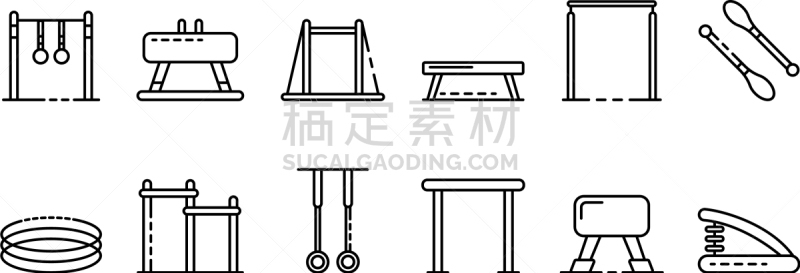 轮廓,体操设备,符号,时尚,鞍马,绳子,体操,长椅,直的,布置