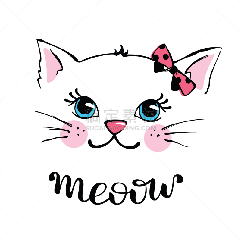 可爱的,白色,分离着色,猫,动物手,肖像,哺乳纲,自然美,小的,绘制