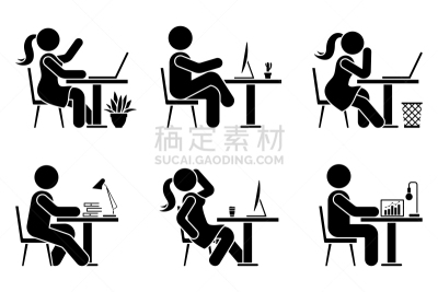 椅子,办公室,图标集,女性,矢量,简笔人物画,计算机,女人,男性,书桌