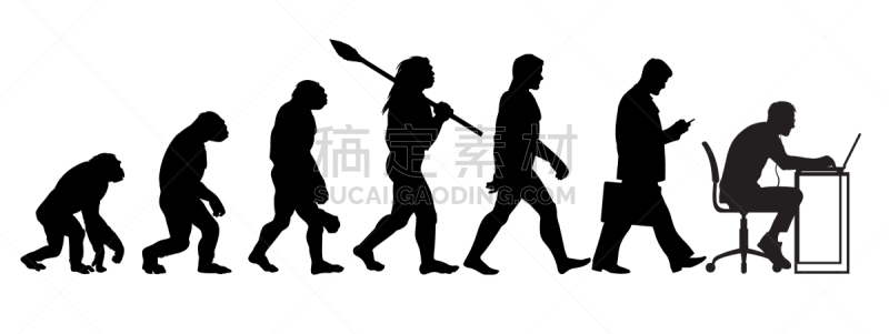 理论设计标签,男人,猴子,南方古猿,计算机,灵长目,猿,剪影,进化,坐