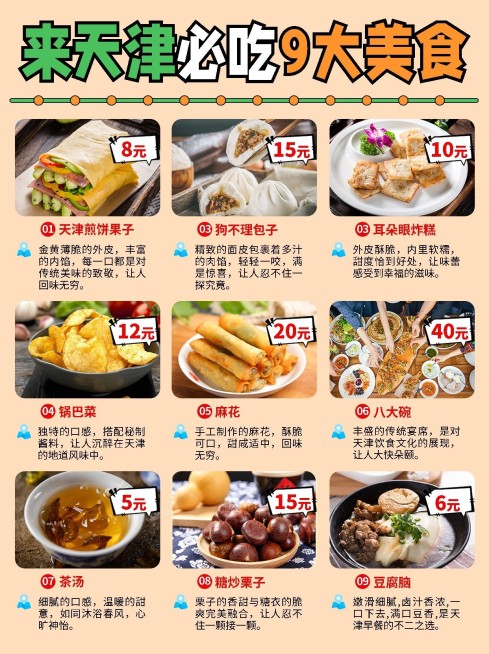 旅游攻略美食小吃推荐图框小红书封面预览效果