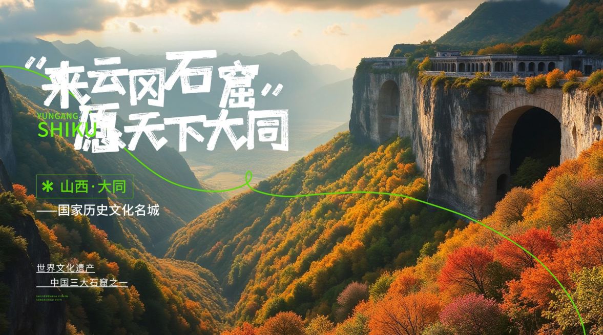 旅游地宣传实景风云冈石窟山西大同横版banner预览效果
