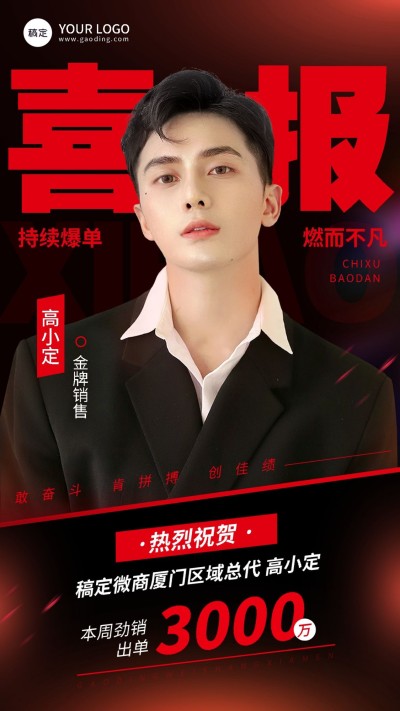 商品零售表彰人物喜报手机海报