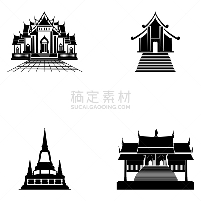 寺庙,黑色,宝塔,图标,分离着色,白色,亚洲,国内著名景点,剪影