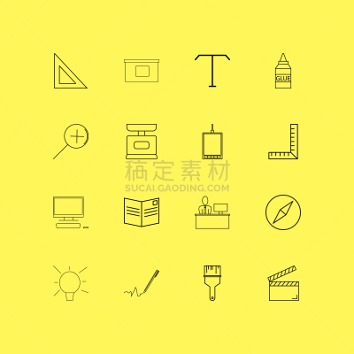 轮廓,直的,办公室,图标集,计算机图标,计算机,平衡,三角板,推镜头,图像