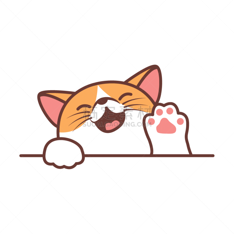 矢量,猫,可爱的,绘画插图,卡通,爪子,野生动物,泰国,挥手