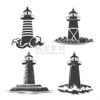 灯塔楼,舞台,夜晚,安全的,房屋,海洋,船,收集,复古