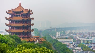 日时武汉市著名黄鹤主庙城景全景 时移中国