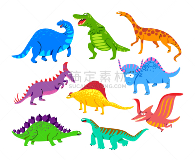 绘画插图,幸福,剑龙,霸王龙,恐龙,翼手龙,幻想,可爱的,龙,矢量