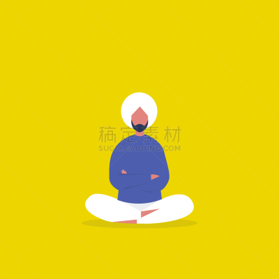 莲花坐式,平衡,性格,矢量,剪贴画,绘画插图,印度人,男性,青年人,坐