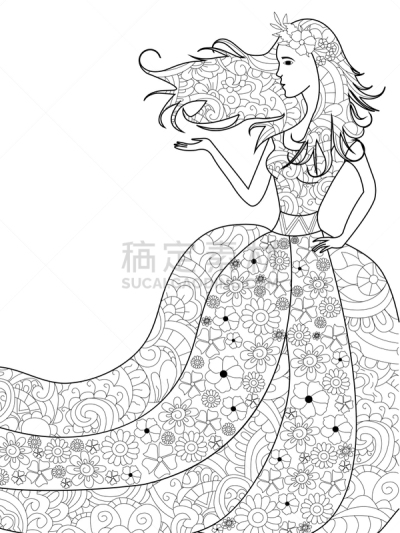 女人,成年的,春天,肖像,婚礼,自然美,头发,着色,复古,花