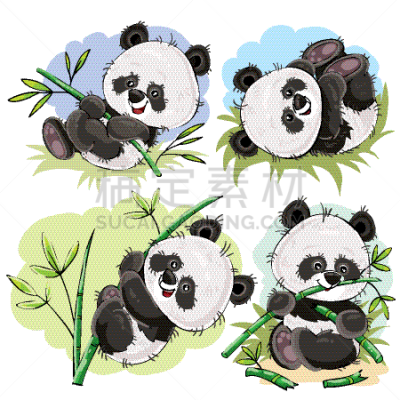 熊猫,婴儿,嬉戏的,竹,卡通,分离着色,白色,泰迪熊,热带雨林,休闲