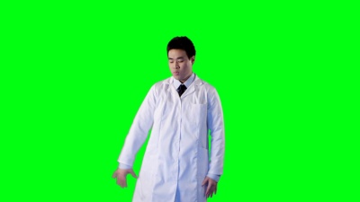亚裔科学家霹雳舞。绿屏