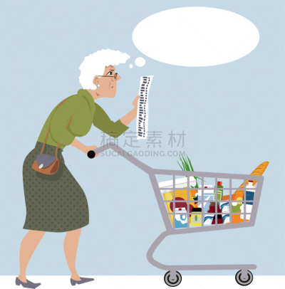 食品杂货,食品,帐单,加拿大,女人,绘画插图,发狂的,情绪压力,银行业