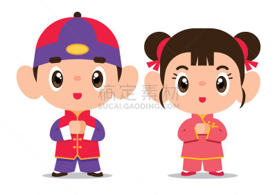 可爱的,卡通,男孩,平板艺术,女孩,性格,唐装,传统,贺卡,灯笼