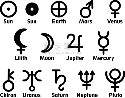 绘画插图,十二宫图,矢量,标志,星图,炼金术,背景分离,图表,天王星,海王星