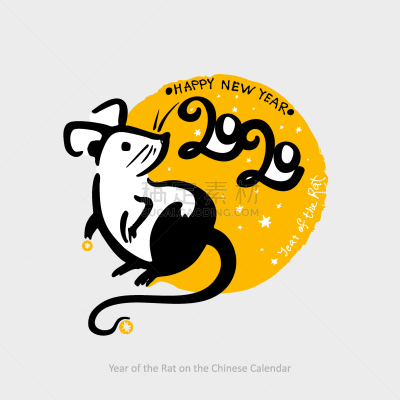 鼠年,圆形,黄色,老鼠,背景,2020,新年前夕,十二生肖,简单