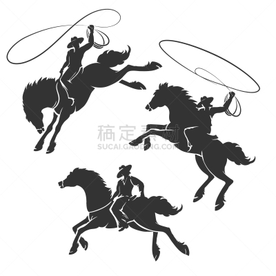 牛仔,牛仔竞技比赛,分离着色,绳子,男人,动物,成年的,矢量,布置