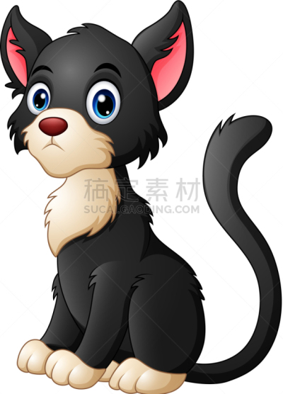 可爱的,猫,黑色,卡通,怪异,哺乳纲,小丑鼻,坐