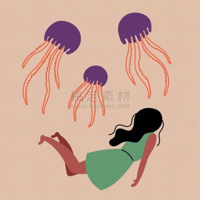 女孩,水母,轻轻浮起,商务,请柬,周年纪念,技术,模板,女人,问候