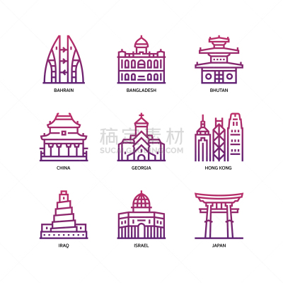 亚洲,著名景点,国际著名景点,城市,图像,矢量,以色列,巴林,伊拉克,日本