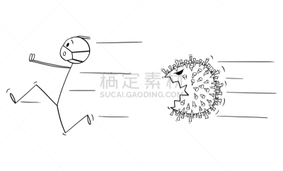 恐惧,日冕形病毒,绘画插图,卡通,男人,矢量,衣服,防污染口罩,18岁到19岁,保护